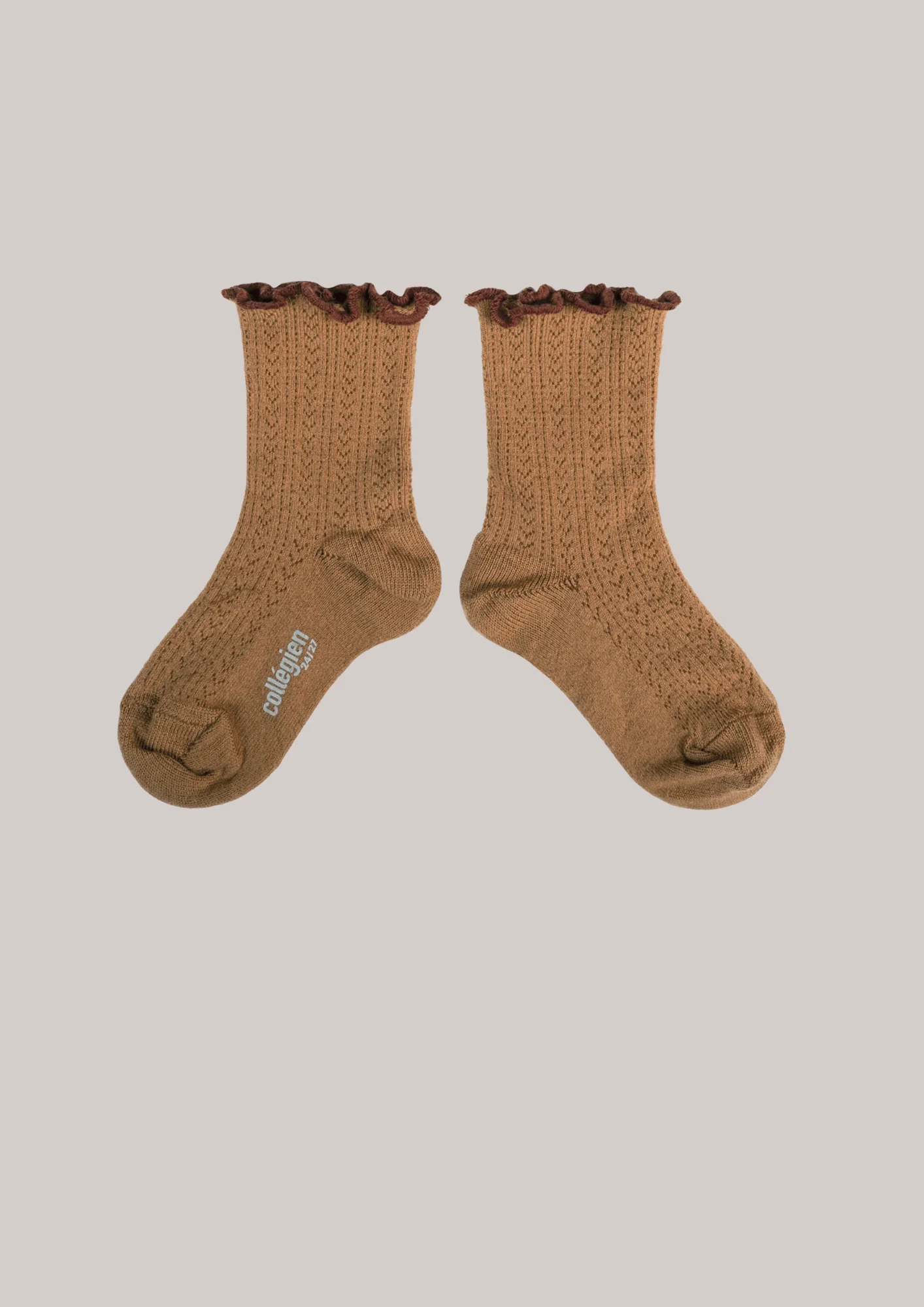 Collégien X Strawberries & Cream Ambre Lettuce Trim Pointelle Merino Wool Socks - Caramel au Beurre Salé