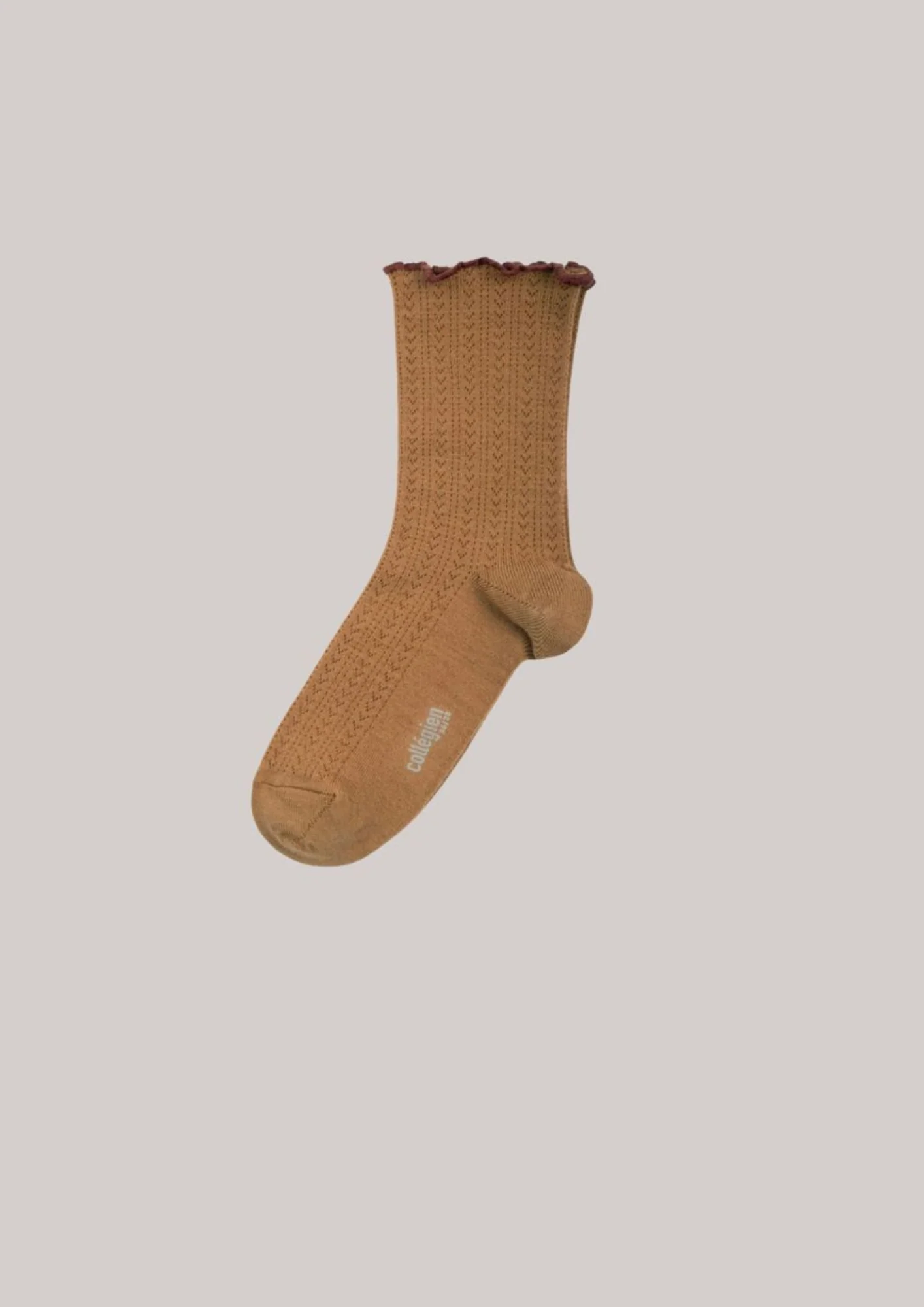 Collégien X Strawberries & Cream Ambre Lettuce Trim Pointelle Merino Wool Socks - Caramel au Beurre Salé - Image 2