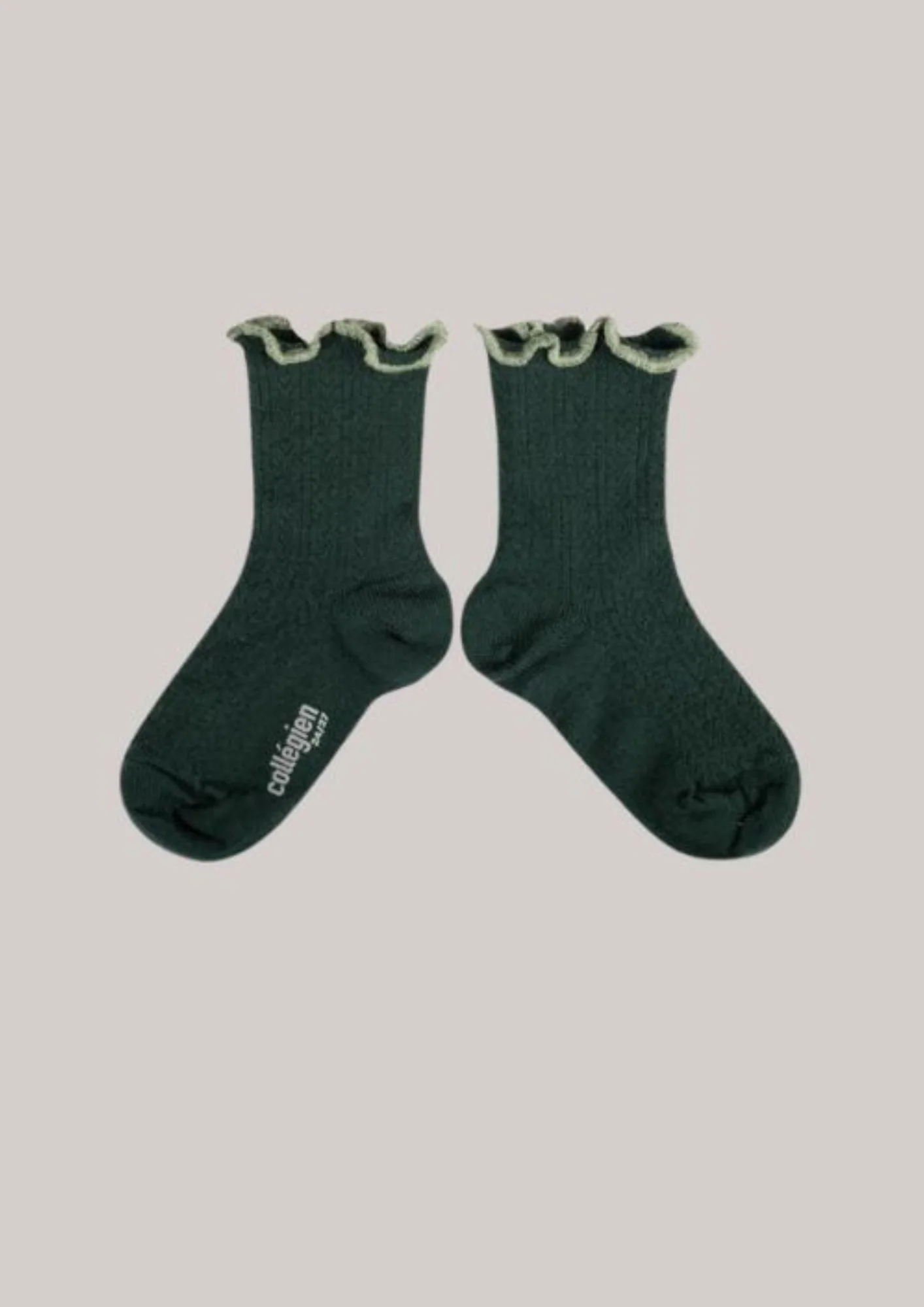 Collégien X Strawberries & Cream - Ambre Lettuce Trim Pointell Merino Wool Socks - Vert Forêt