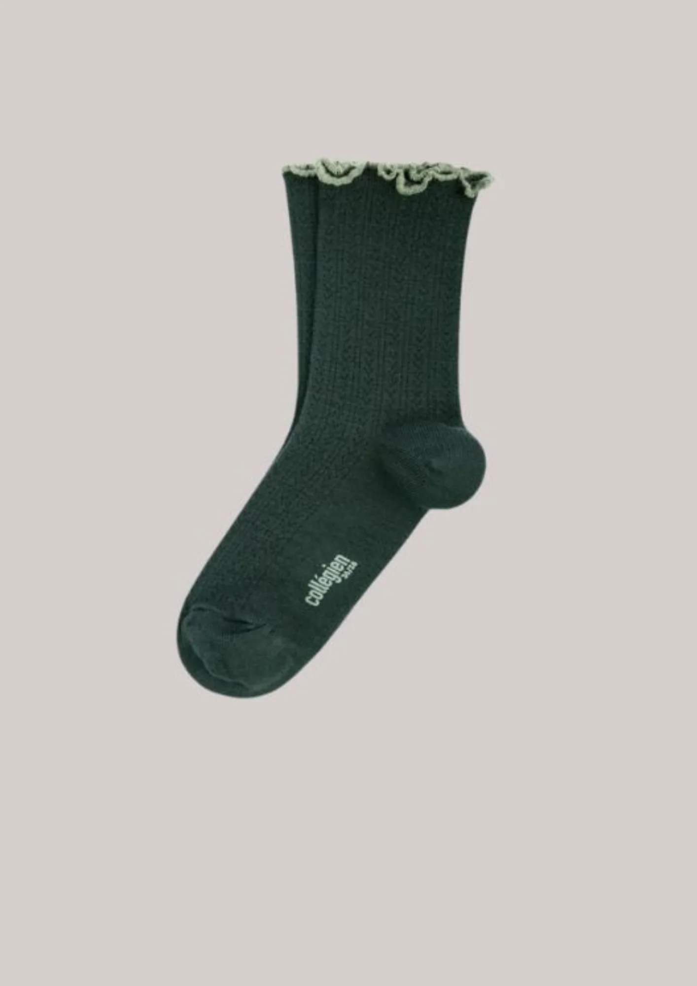 Collégien X Strawberries & Cream - Ambre Lettuce Trim Pointell Merino Wool Socks - Vert Forêt - Image 2