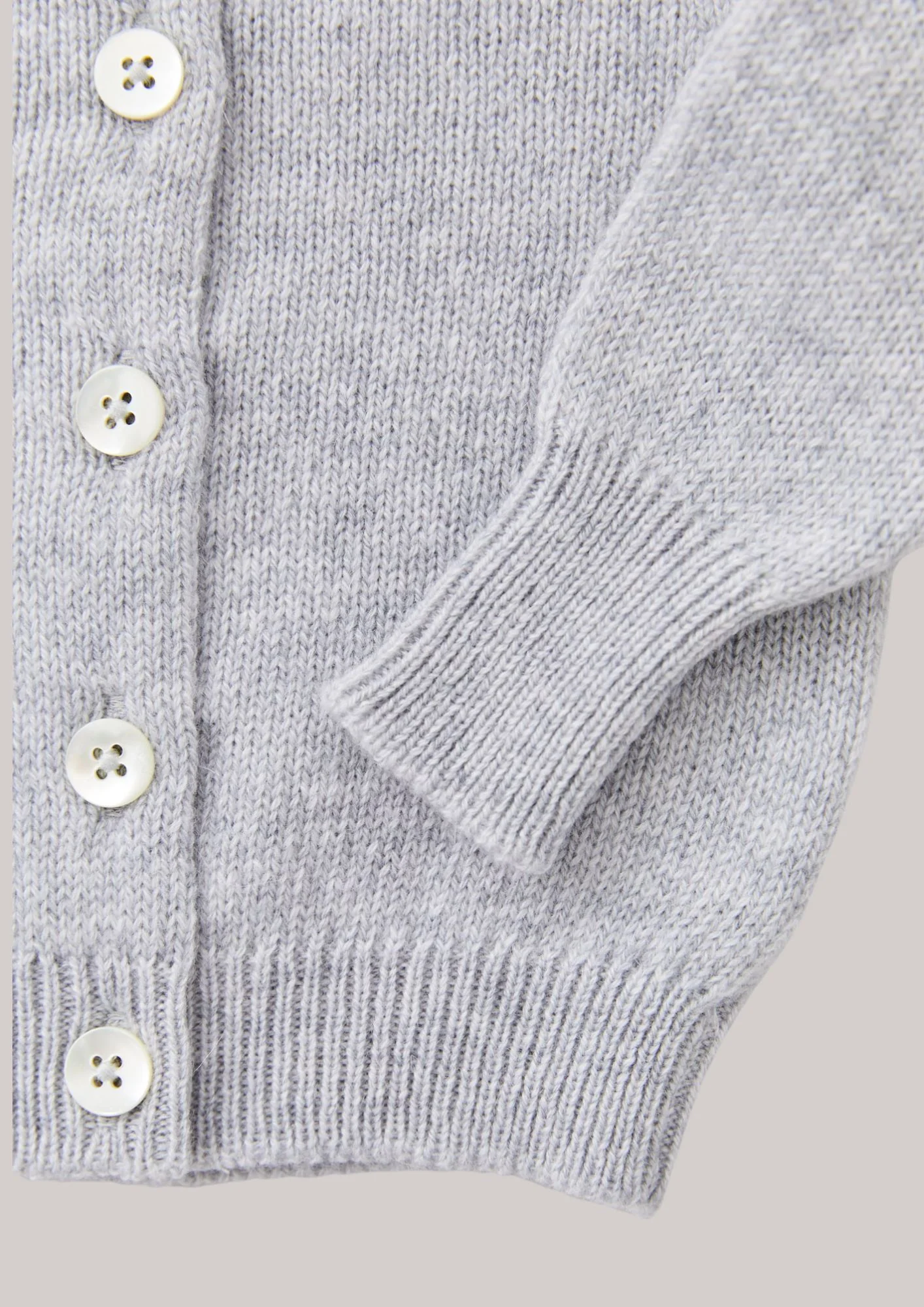Cashmere Round Neck Baby Cardigan  - Fog - Image 3