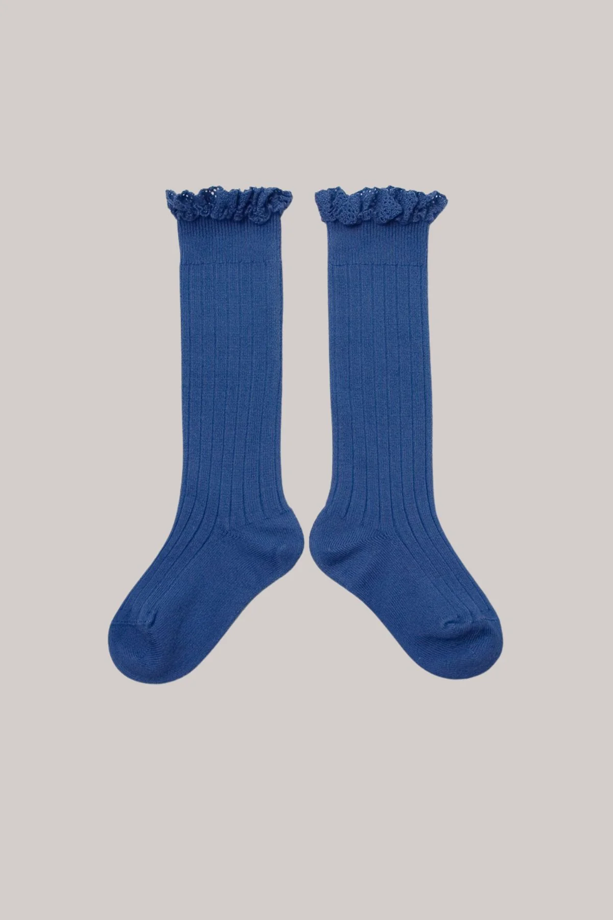 Collégien X Strawberries & Cream - Joséphine Knee Socks with Lace - Bleu Saphir