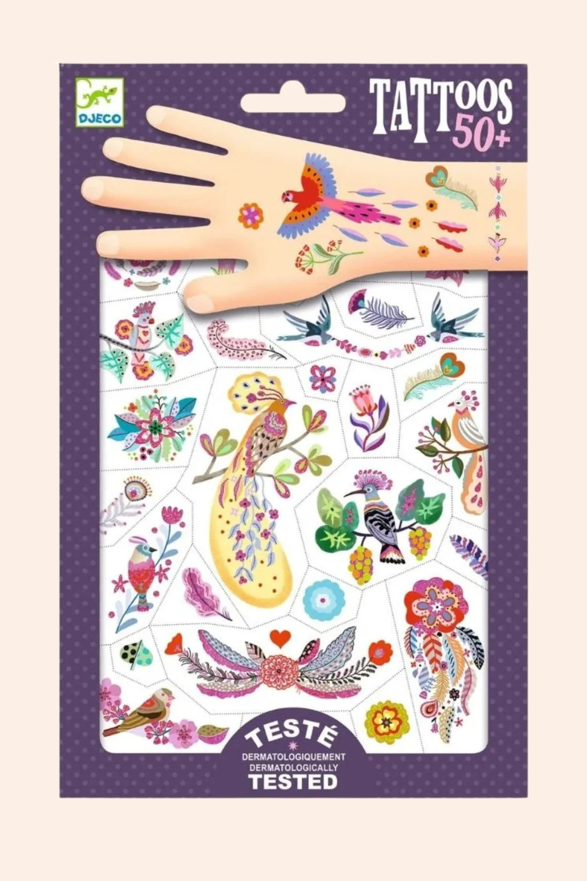 Djeco - 50 Tattoos - Bright Birds - Temporary Tattoos