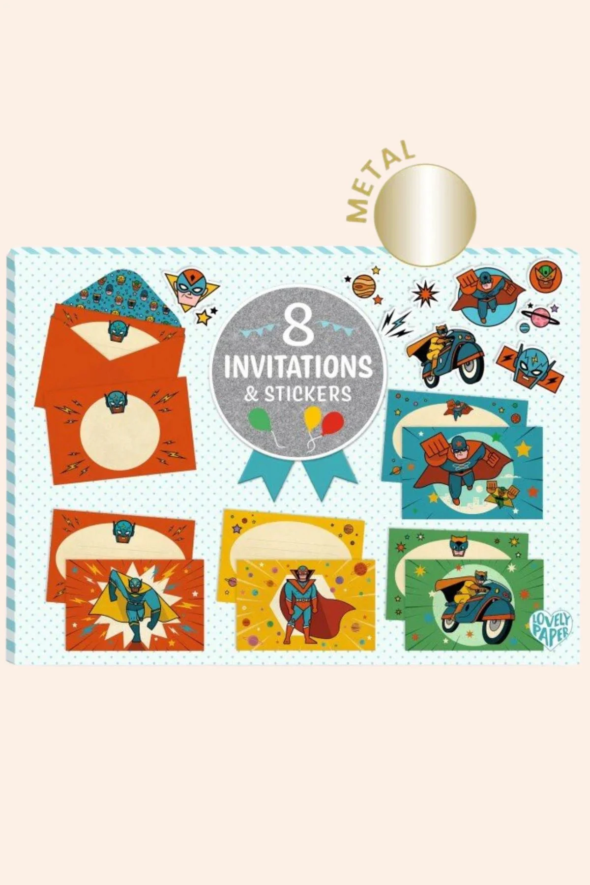 Djeco - 8 Invitations & Stickers - Pow! Bang!