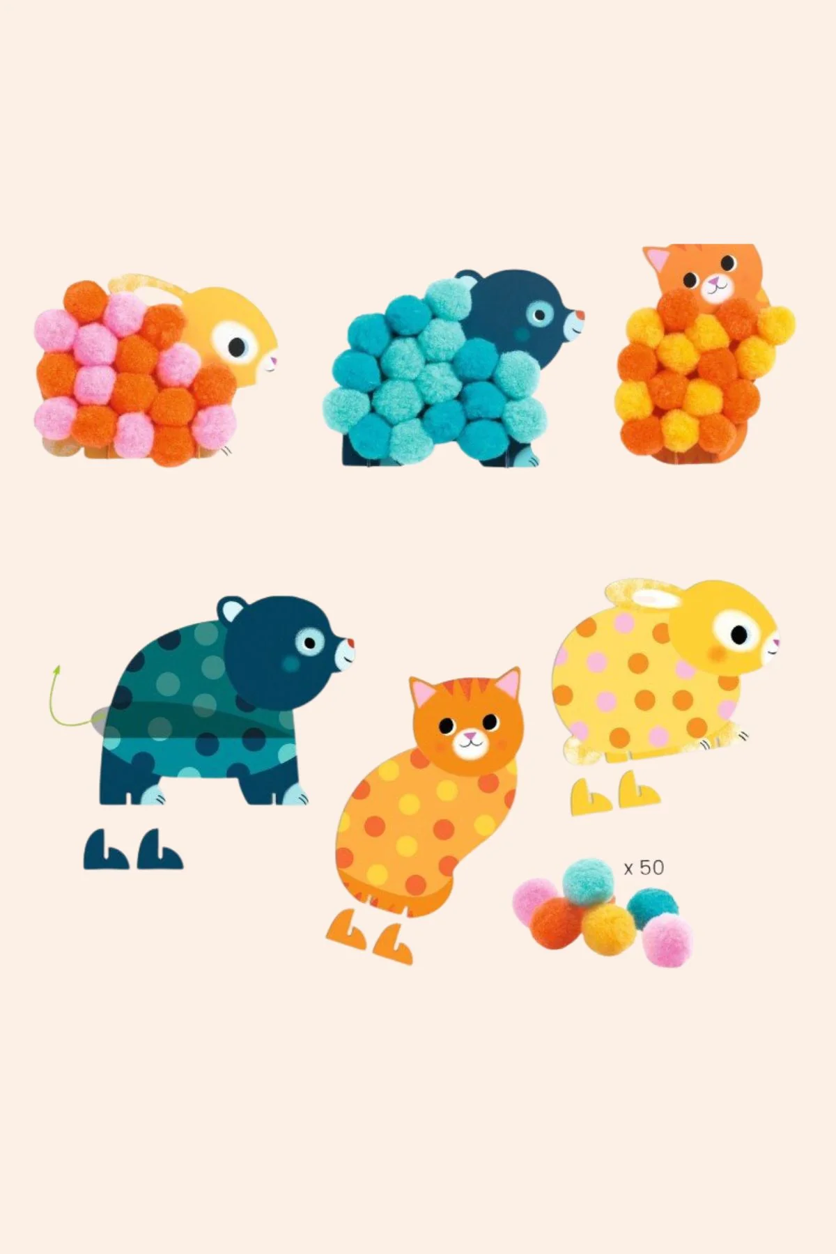 Djeco - Pom-Pom Collage - Animals and Fuzzy Circles - Image 2