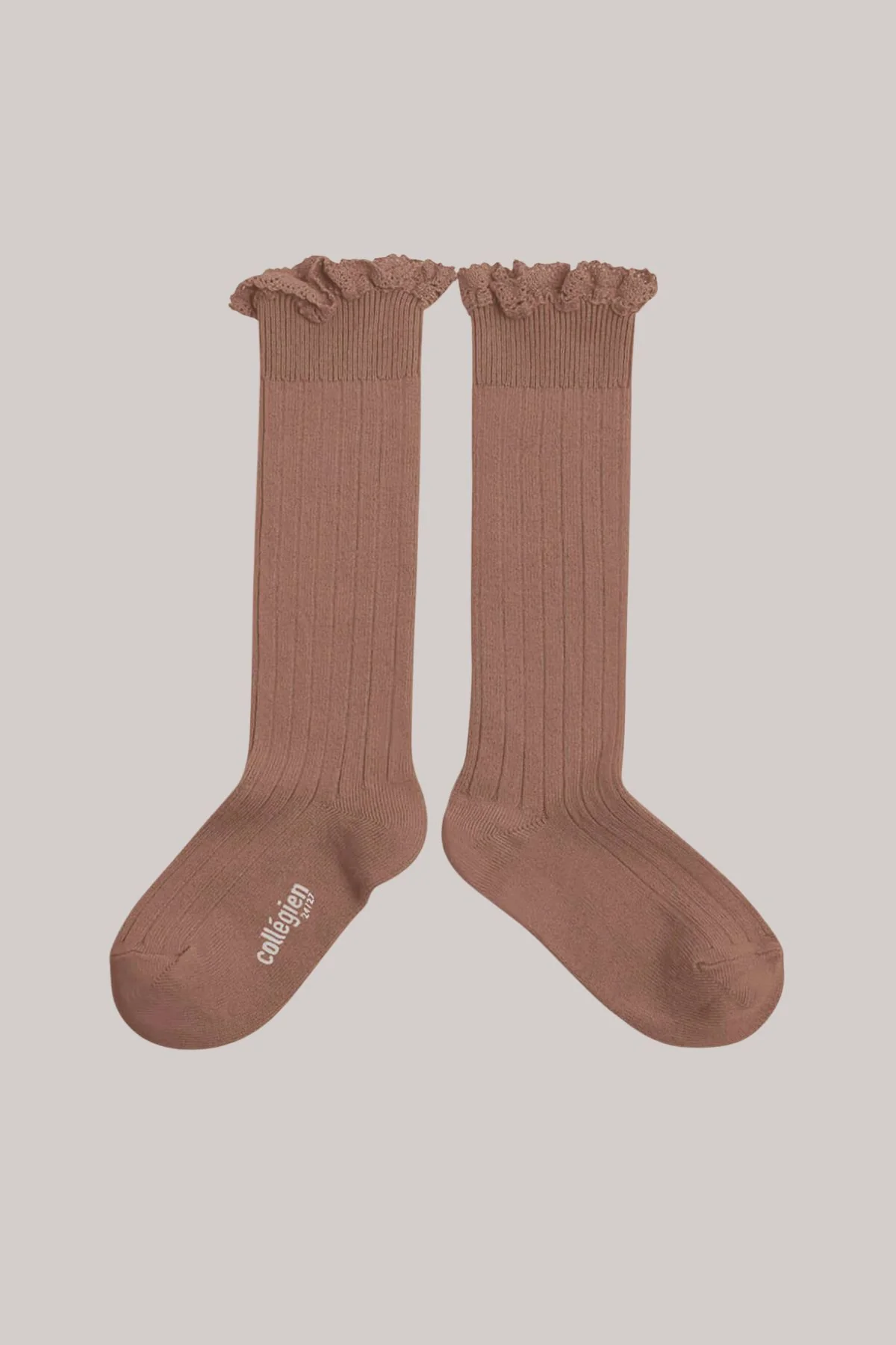 Collégien X Strawberries & Cream - Joséphine Knee Socks with Lace - Caramel Au Beurre Sal