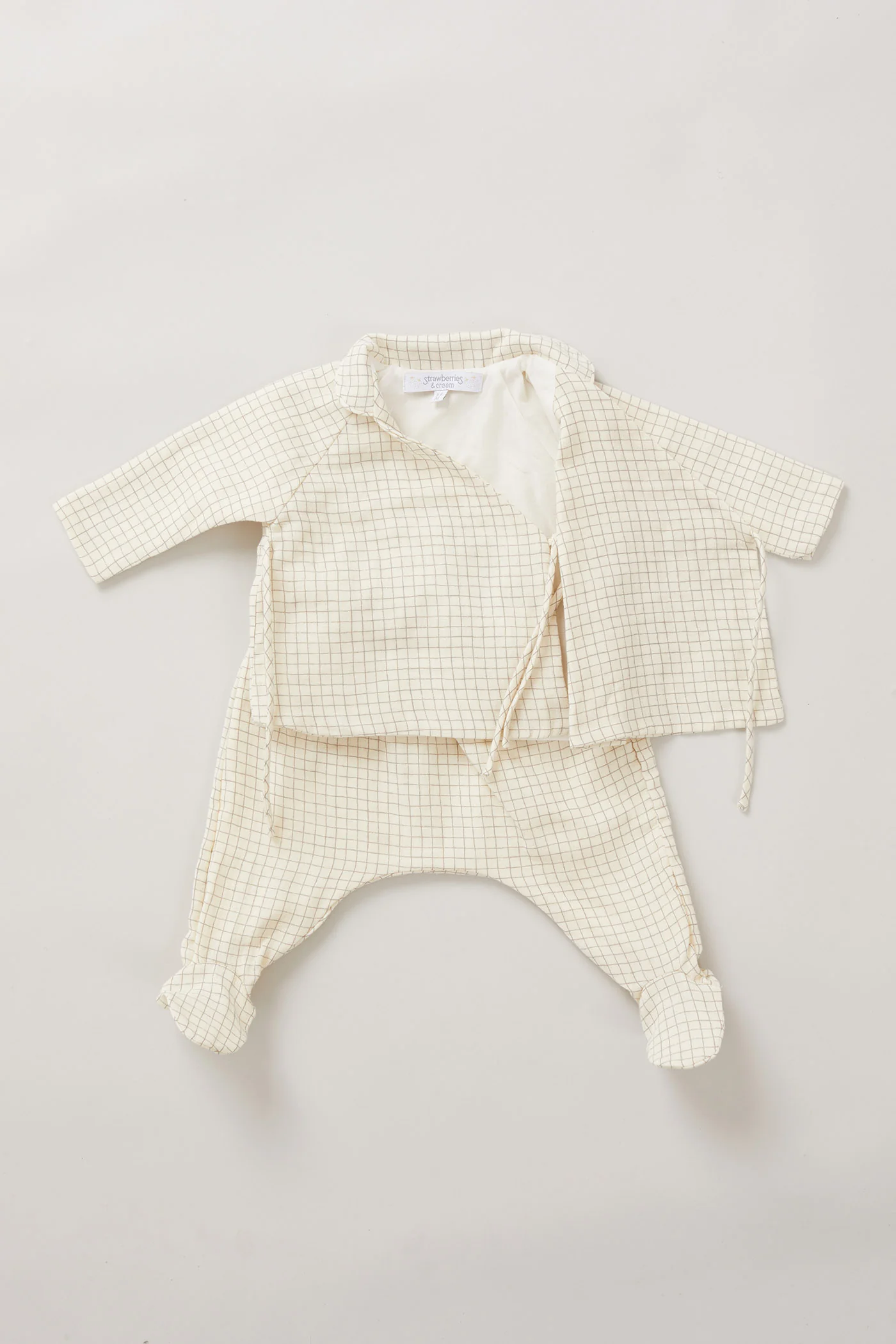 Baby Kimono Set In Cream Check - Image 3