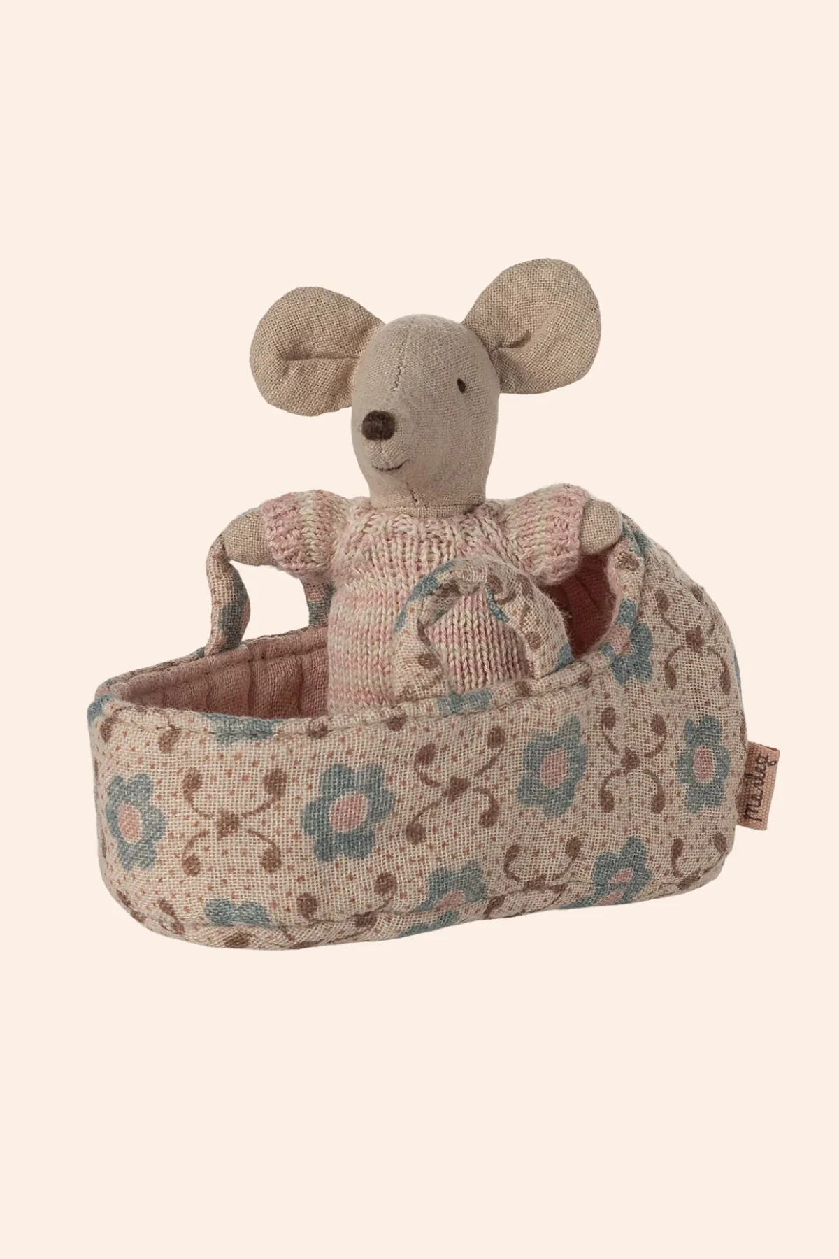 Maileg - Baby Mouse in Carry Cot - Rose - Image 2