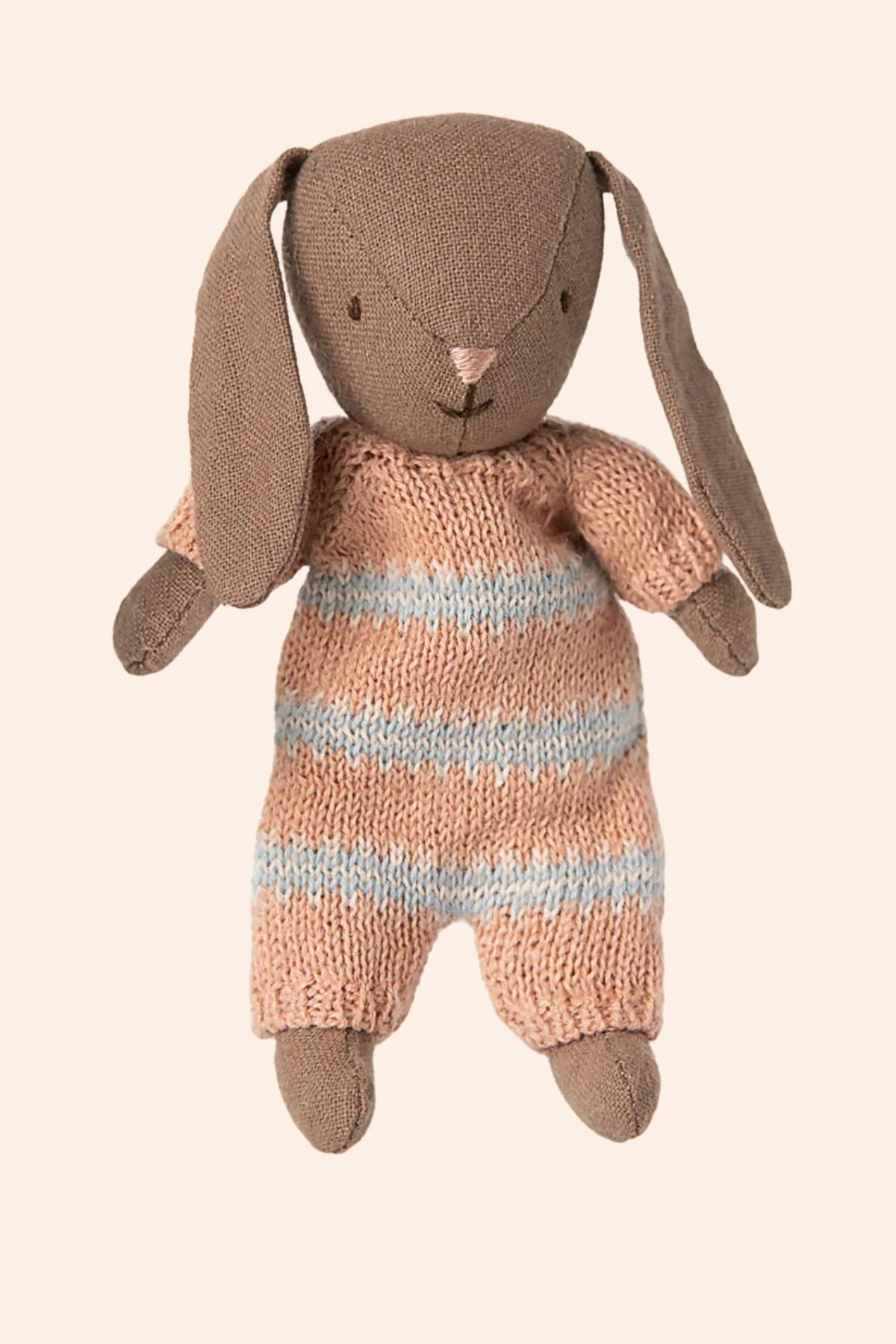 Maileg - Bunny, Micro - Brown - Dusty rose knitted suit