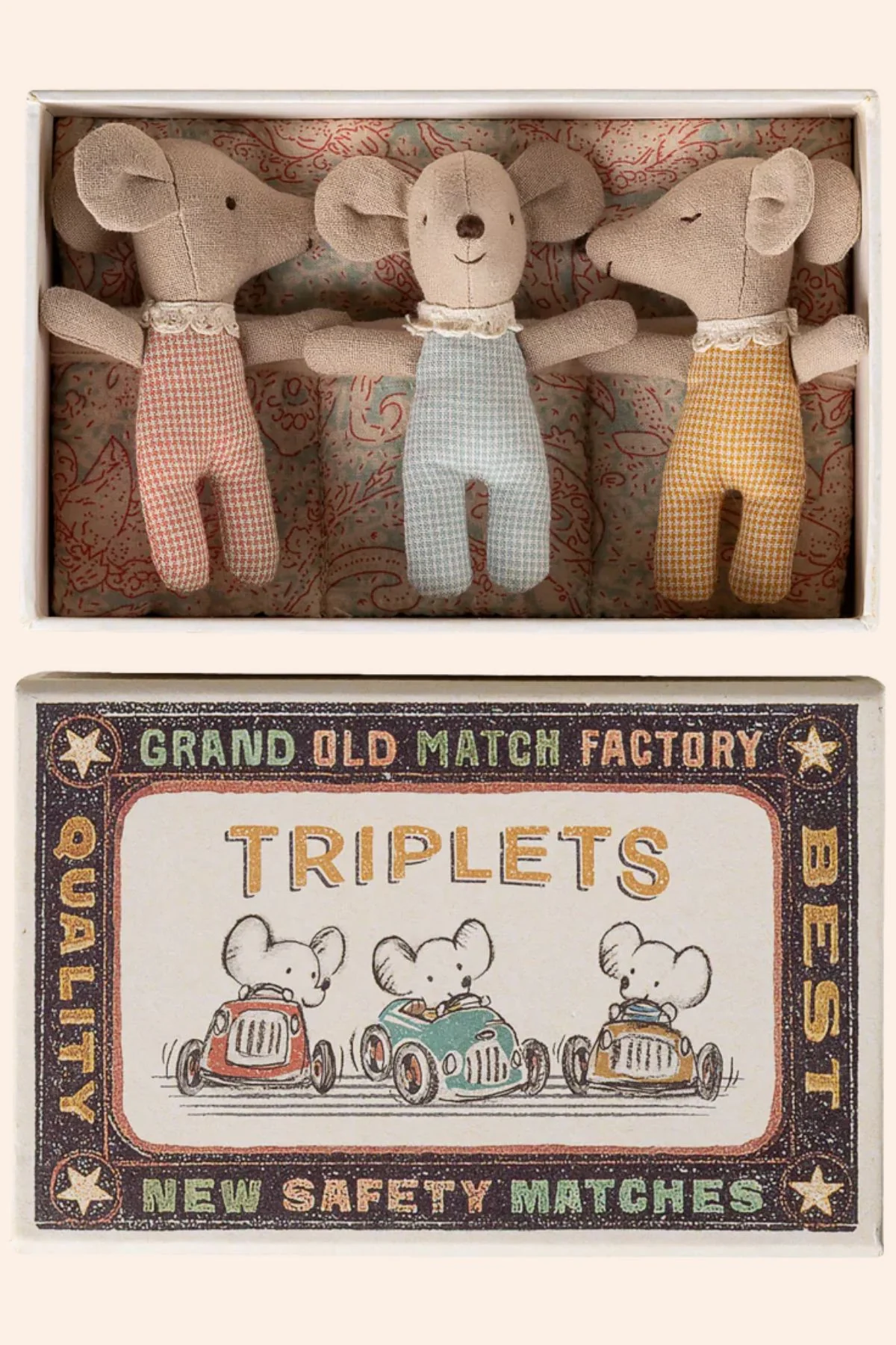 Maileg  Triplets, Baby mice in matchbox - Checker