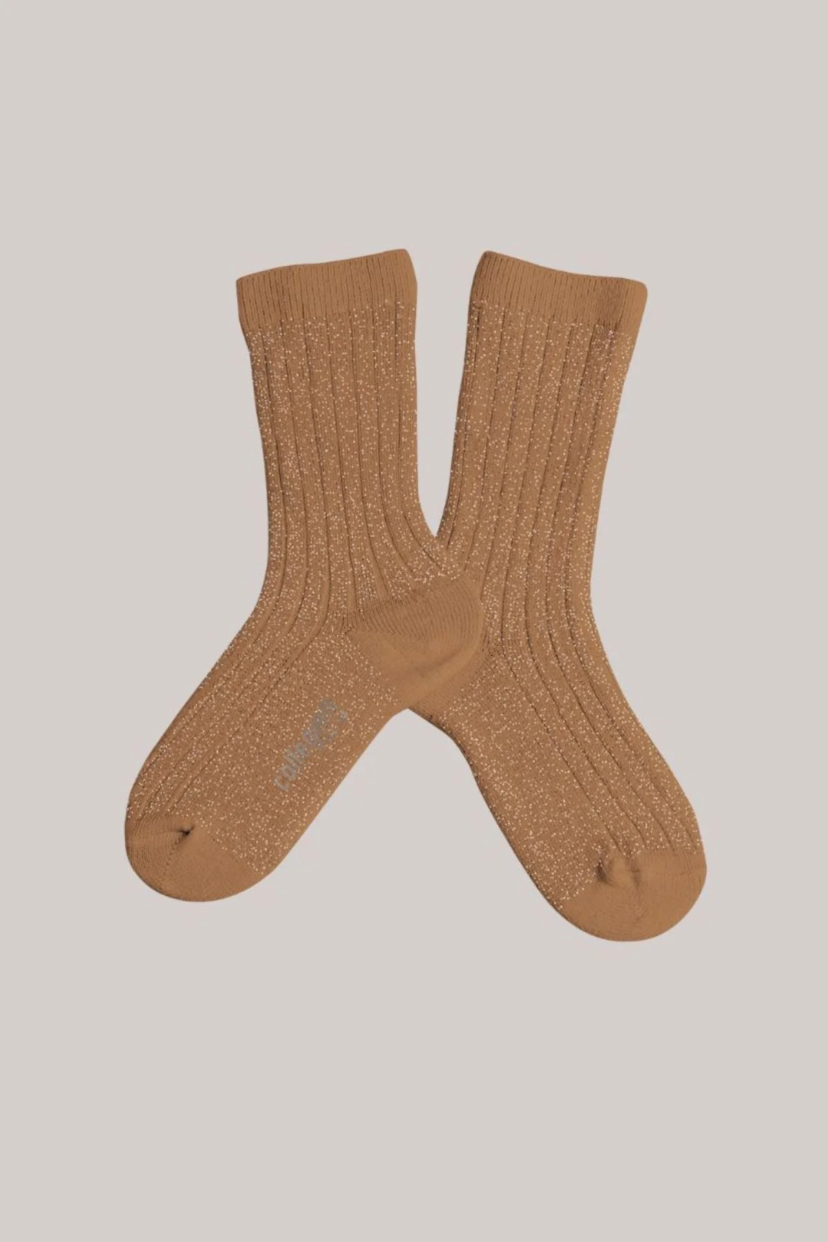 Collegièn X Strawberries & Cream - Victoire Glitter Ribbed Crew Socks - Caramel au Beurre Salé