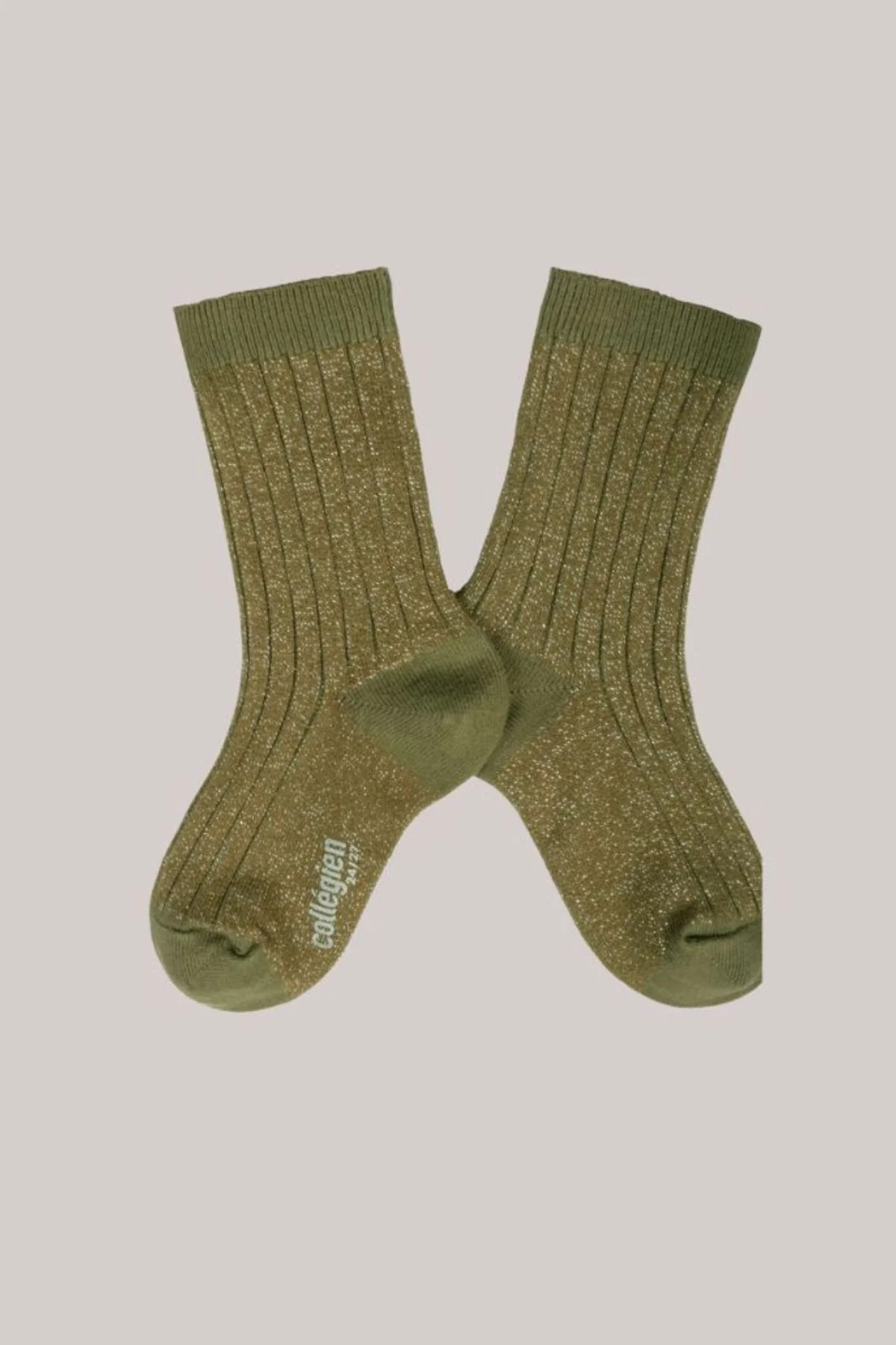 Collègien X Strawberries & Cream - Victoire Glitter Ribbed Crew Socks - Olive du Lubéron